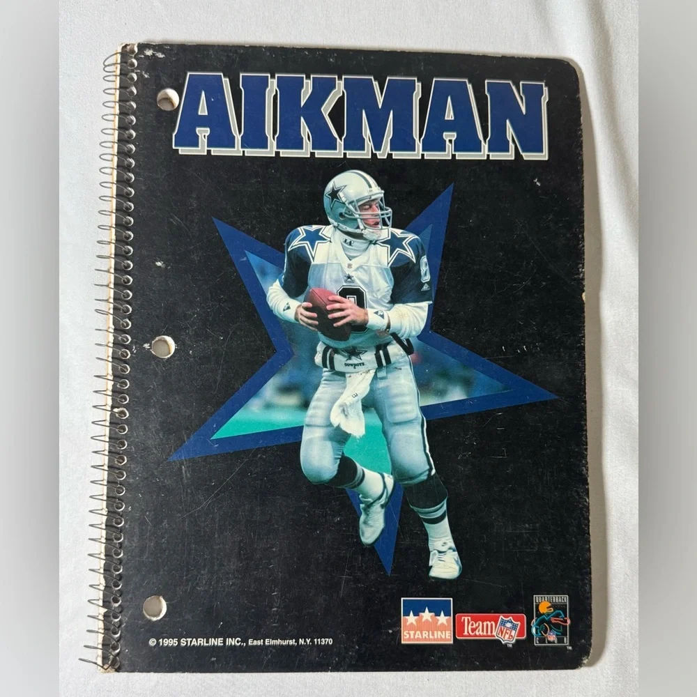 VINTAGE TROY AIKMAN DALLAS COWBOYS NOTEBOOK. USA MADE 1995 STARLINE TEAM NFL